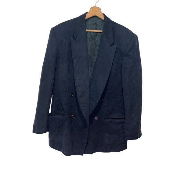 Giorgio Armani  Le Collezioni Navy Pinstripe Wool Double-Breasted Blazer Jacket - Picture 1 of 7